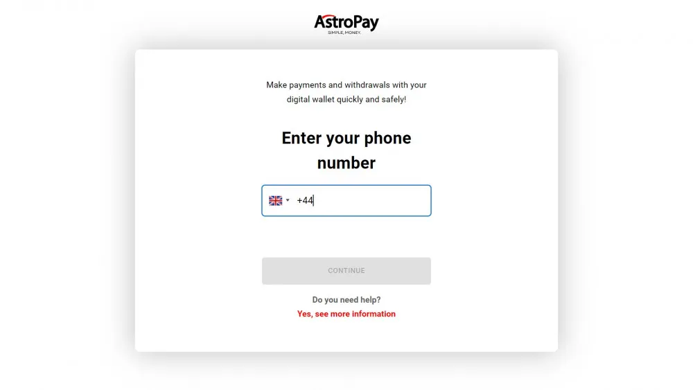 AstroPay registration page
